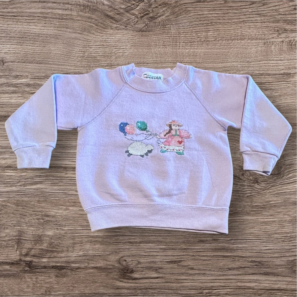 Vintage Cheetah‎ by Mervyns Childrens Sweatshirt Lavender Embroidered 5/6